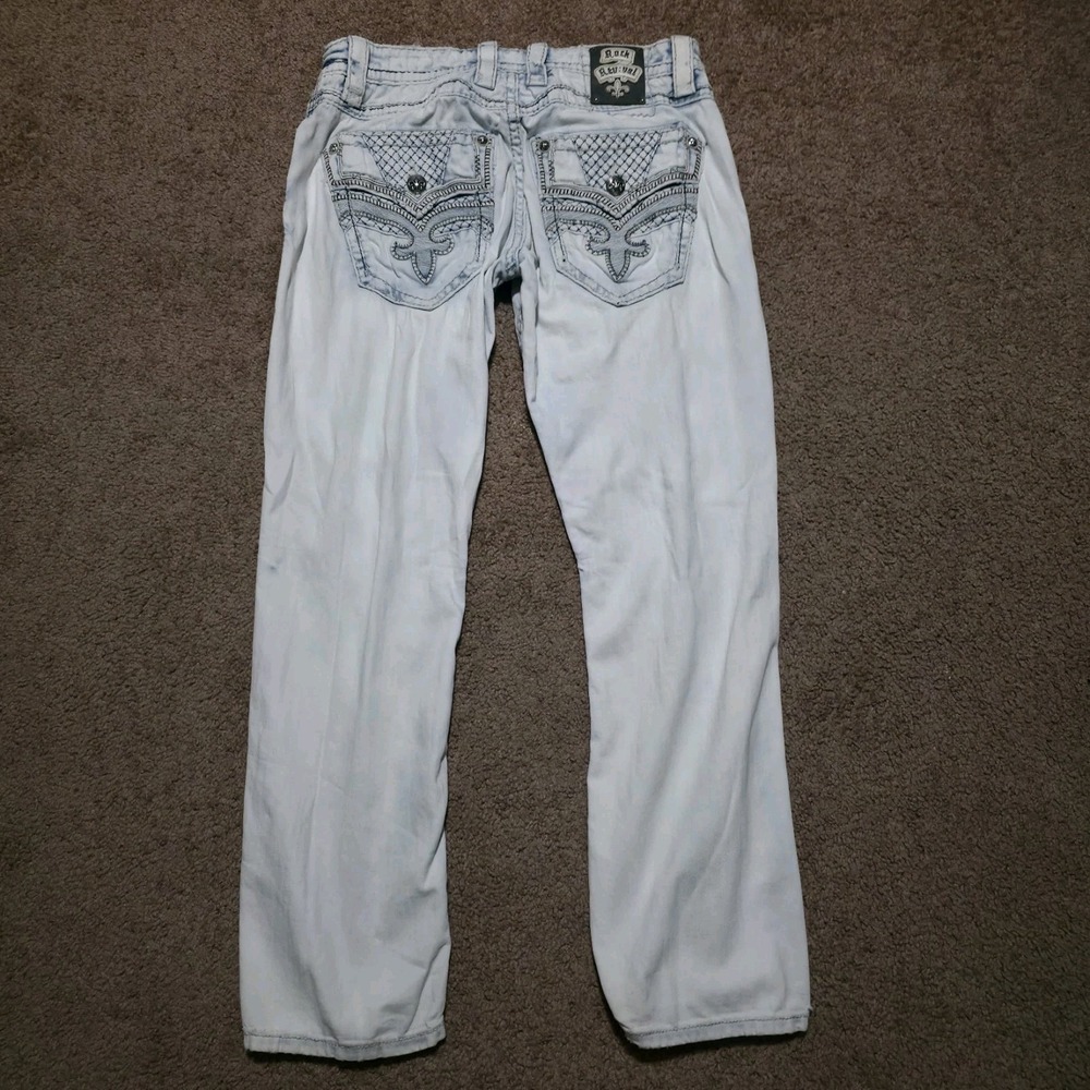 Rare Mens Rock Revival Jeans "Tomshi" White Pants Straight Stretch Size 34 x 30 - Picture 6 of 10